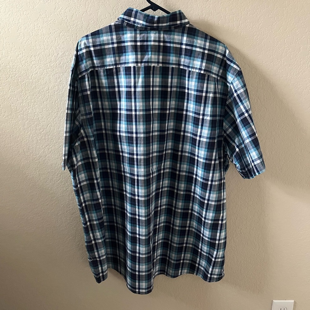 Claiborne Men’s Plaid Button‑Up Shirt | 2XLT | Blue & White | Short Sleeve - Picture 4 of 5